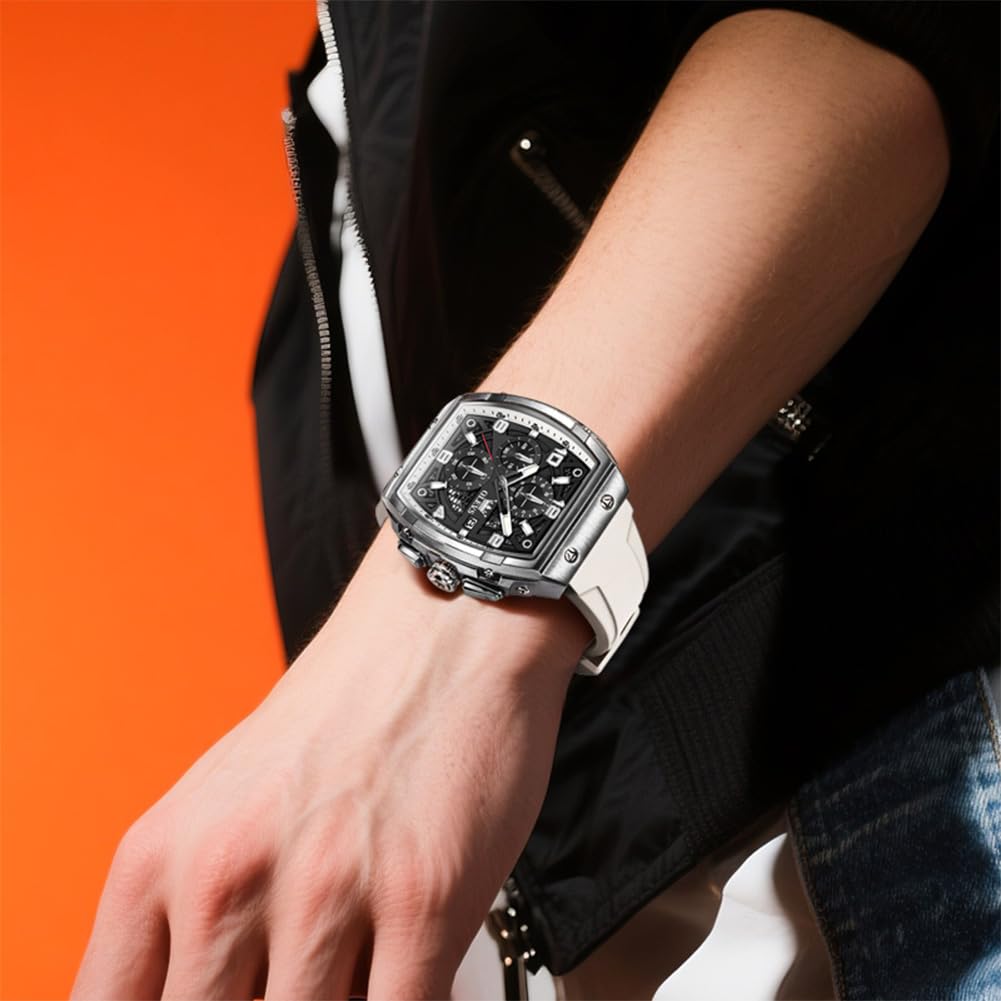 OLEVS Mens Watches Stylish Chronograph Waterproof Luminous Silicon Strap Multifunction Watches for Men Business White Men Wrist Watch