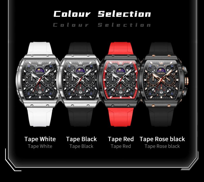 OLEVS Mens Watches Stylish Chronograph Waterproof Luminous Silicon Strap Multifunction Watches for Men Business White Men Wrist Watch