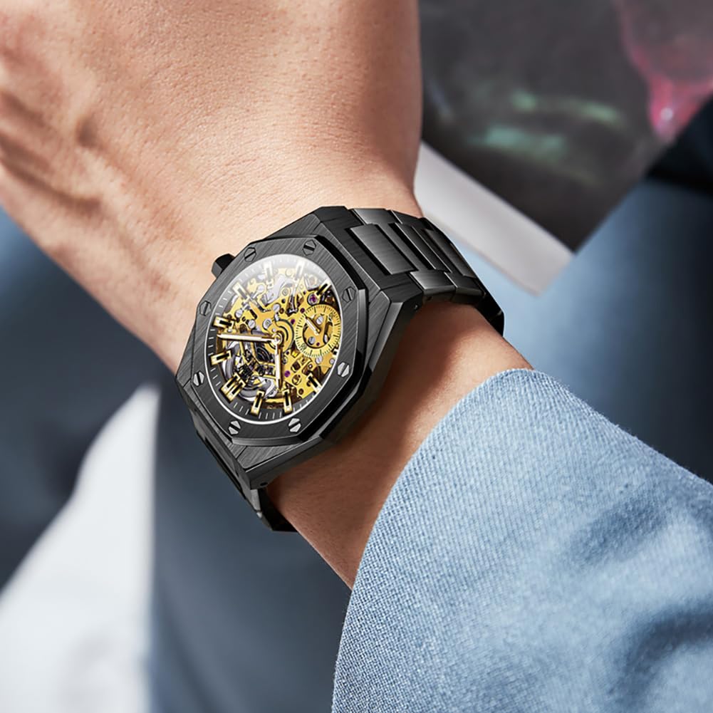 OLEVS Self Winding Watches for Men Automatic Mechanical Tourbillon Stainless Steel Waterproof Luminous Luxury Dress Wrist Watches