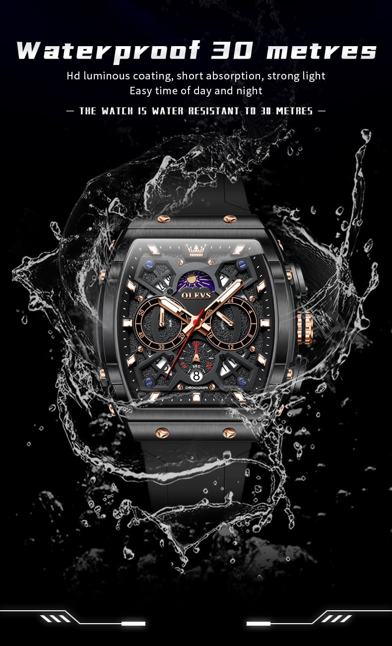 OLEVS Mens Watches Stylish Chronograph Waterproof Luminous Silicon Strap Multifunction Watches for Men Business White Men Wrist Watch