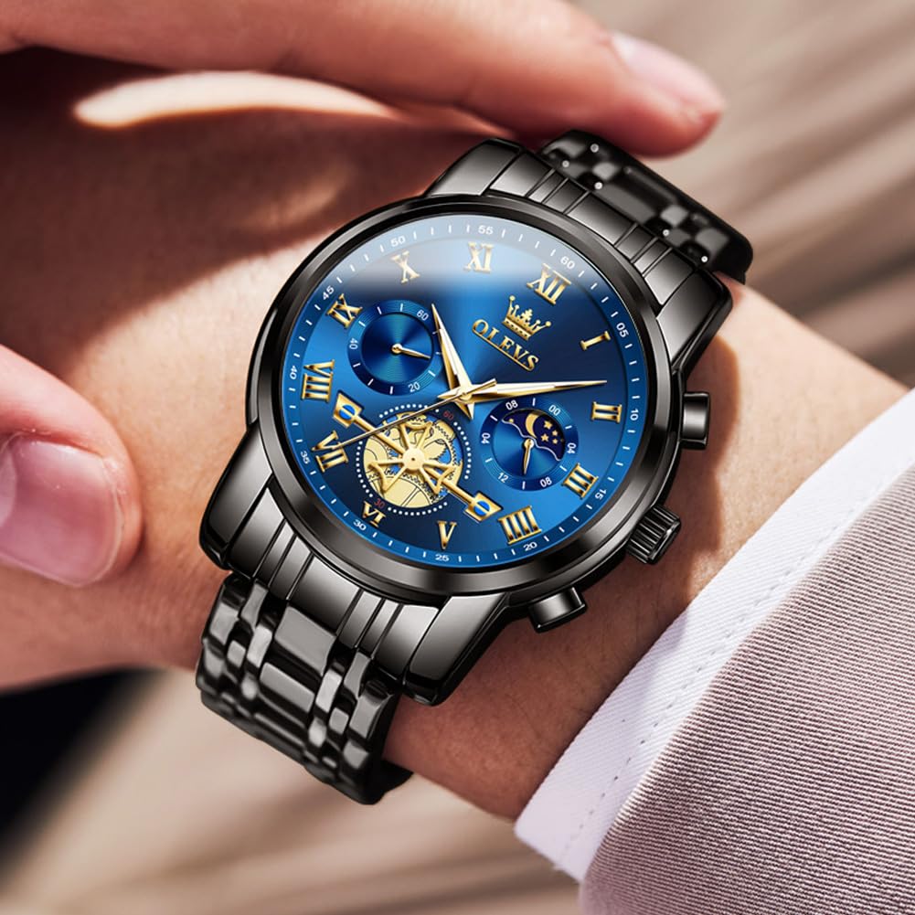 OLEVS Watches Men Waterproof Luxury Big Face Mens Watch Stainless Steel Quartz Analog Dress Watches for Men Luminous Multifunction Man Watch Relojes De Hombre