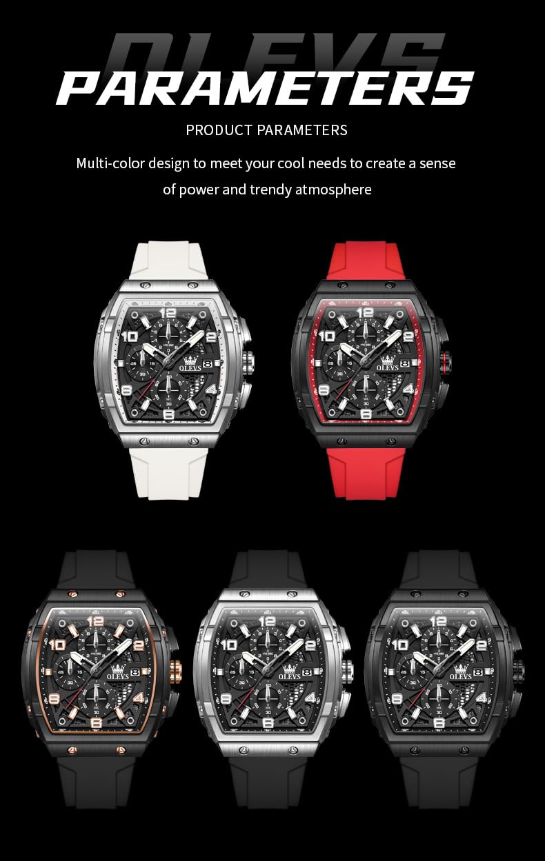 OLEVS Mens Watches Stylish Chronograph Waterproof Luminous Silicon Strap Multifunction Watches for Men Business White Men Wrist Watch