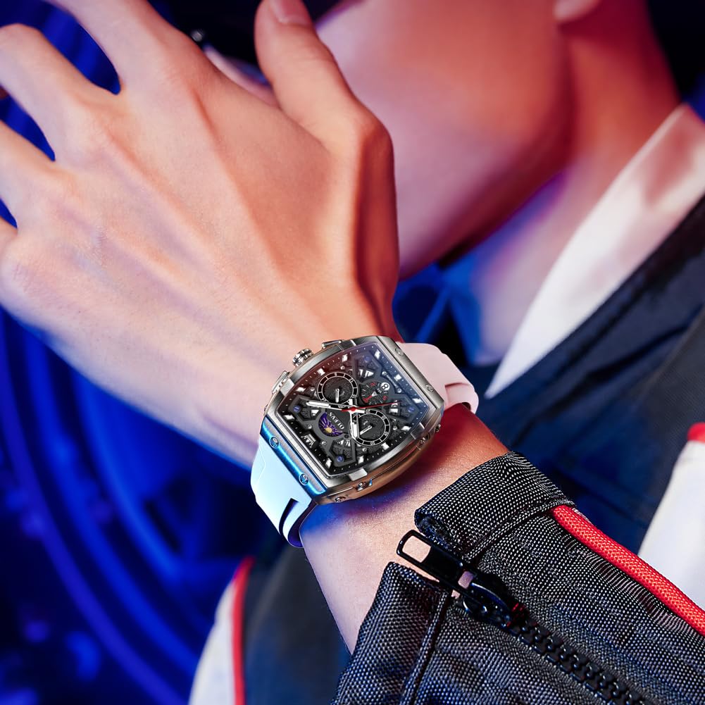 OLEVS Mens Watches Stylish Chronograph Waterproof Luminous Silicon Strap Multifunction Watches for Men Business White Men Wrist Watch