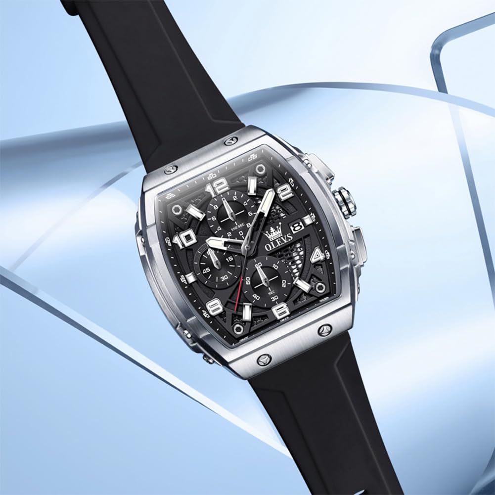 OLEVS Mens Watches Stylish Chronograph Waterproof Luminous Silicon Strap Multifunction Watches for Men Business White Men Wrist Watch