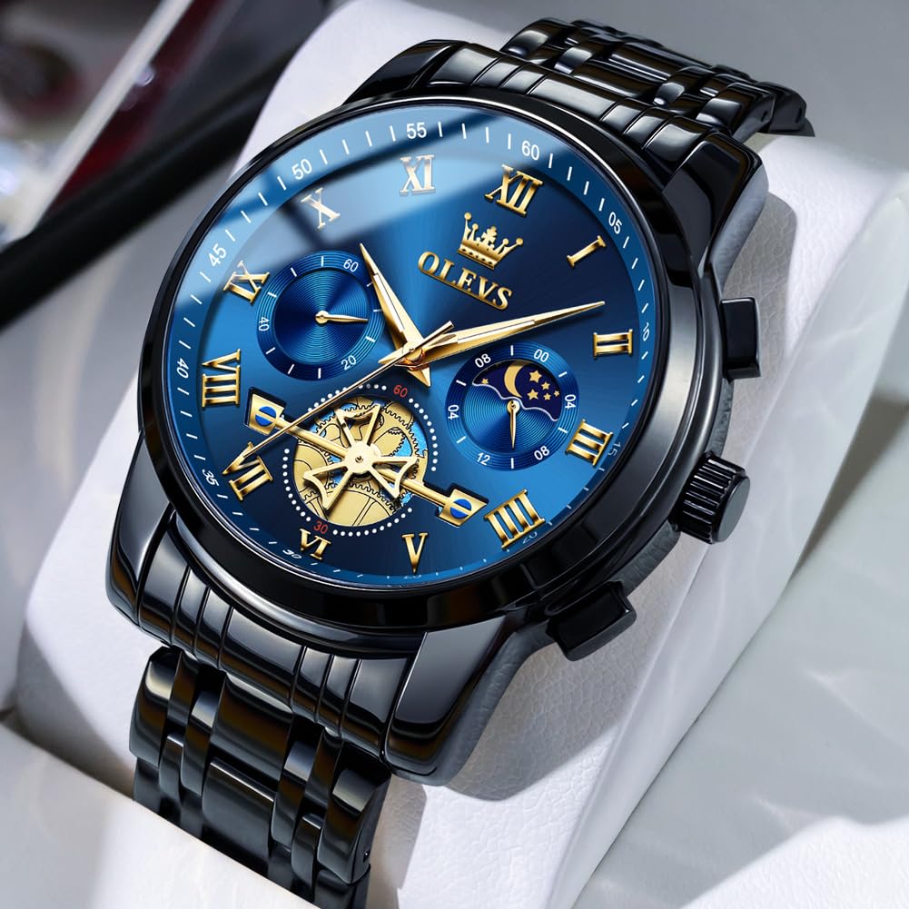 OLEVS Watches Men Waterproof Luxury Big Face Mens Watch Stainless Steel Quartz Analog Dress Watches for Men Luminous Multifunction Man Watch Relojes De Hombre