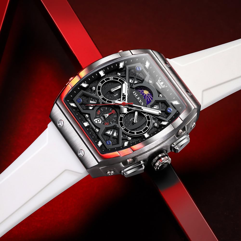 OLEVS Mens Watches Stylish Chronograph Waterproof Luminous Silicon Strap Multifunction Watches for Men Business White Men Wrist Watch