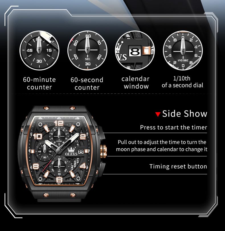 OLEVS Mens Watches Stylish Chronograph Waterproof Luminous Silicon Strap Multifunction Watches for Men Business White Men Wrist Watch