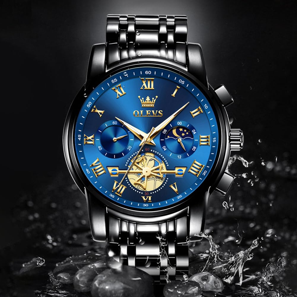 OLEVS Watches Men Waterproof Luxury Big Face Mens Watch Stainless Steel Quartz Analog Dress Watches for Men Luminous Multifunction Man Watch Relojes De Hombre