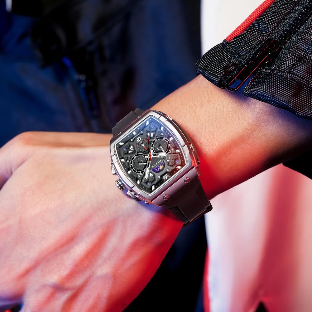 OLEVS Mens Watches Stylish Chronograph Waterproof Luminous Silicon Strap Multifunction Watches for Men Business White Men Wrist Watch