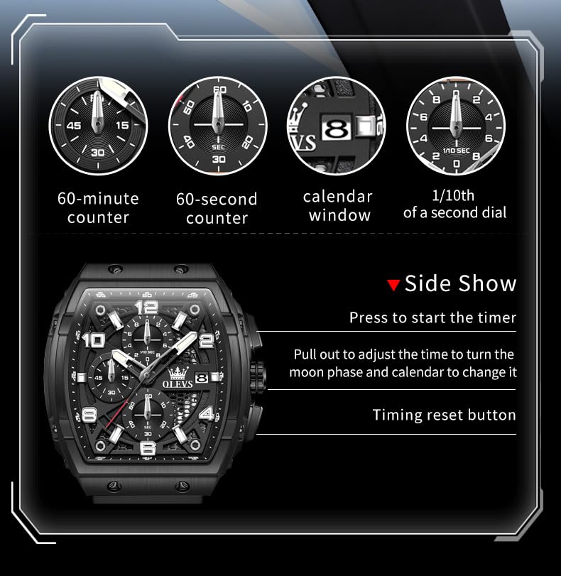 OLEVS Mens Watches Stylish Chronograph Waterproof Luminous Silicon Strap Multifunction Watches for Men Business White Men Wrist Watch