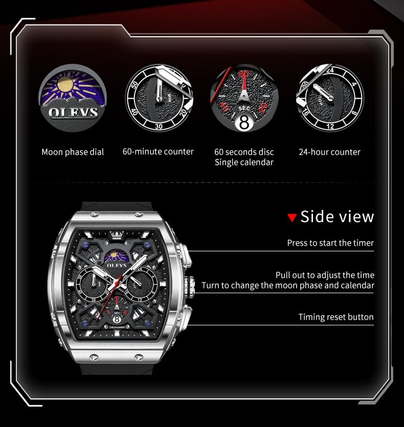 OLEVS Mens Watches Stylish Chronograph Waterproof Luminous Silicon Strap Multifunction Watches for Men Business White Men Wrist Watch