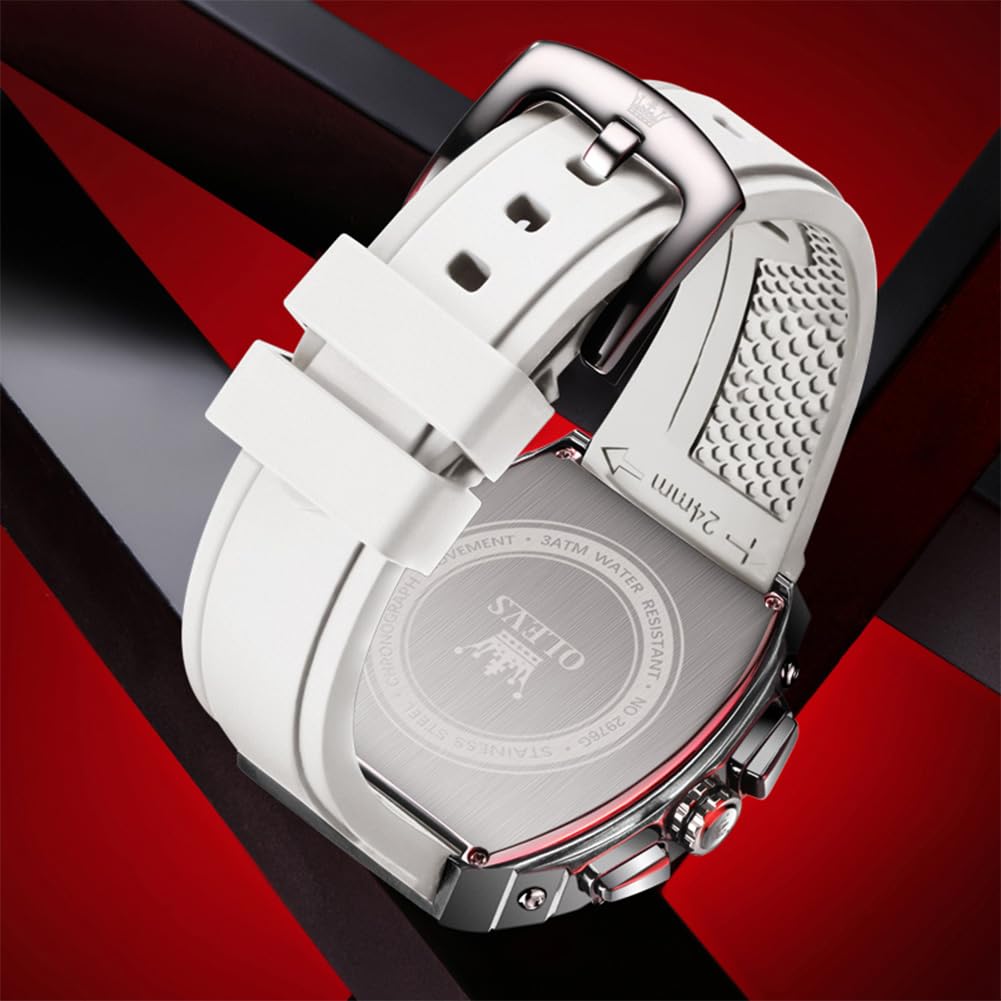OLEVS Mens Watches Stylish Chronograph Waterproof Luminous Silicon Strap Multifunction Watches for Men Business White Men Wrist Watch