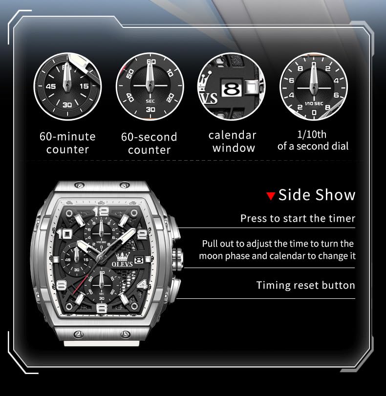 OLEVS Mens Watches Stylish Chronograph Waterproof Luminous Silicon Strap Multifunction Watches for Men Business White Men Wrist Watch