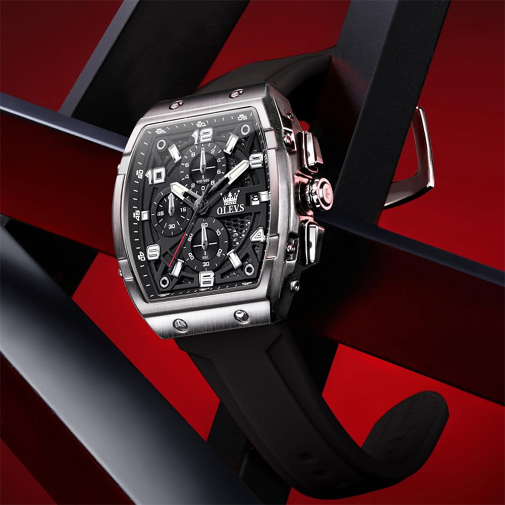 OLEVS Mens Watches Stylish Chronograph Waterproof Luminous Silicon Strap Multifunction Watches for Men Business White Men Wrist Watch