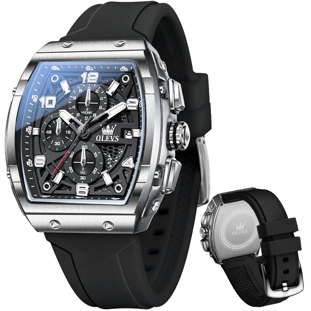OLEVS Mens Watches Stylish Chronograph Waterproof Luminous Silicon Strap Multifunction Watches for Men Business White Men Wrist Watch