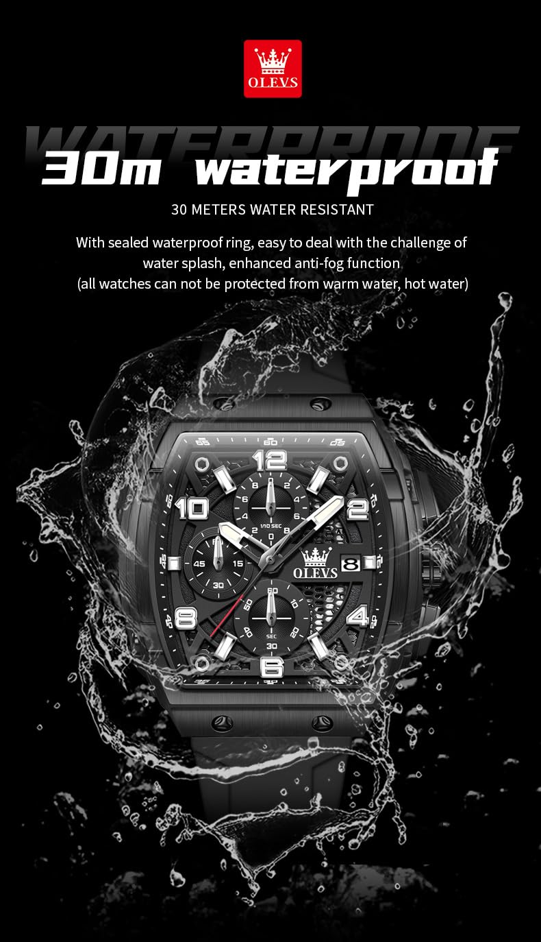 OLEVS Mens Watches Stylish Chronograph Waterproof Luminous Silicon Strap Multifunction Watches for Men Business White Men Wrist Watch