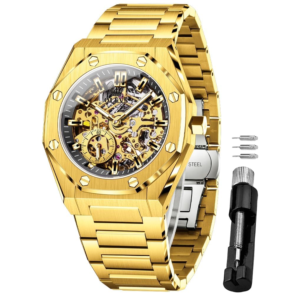 OLEVS Self Winding Watches for Men Automatic Mechanical Tourbillon Stainless Steel Waterproof Luminous Luxury Dress Wrist Watches