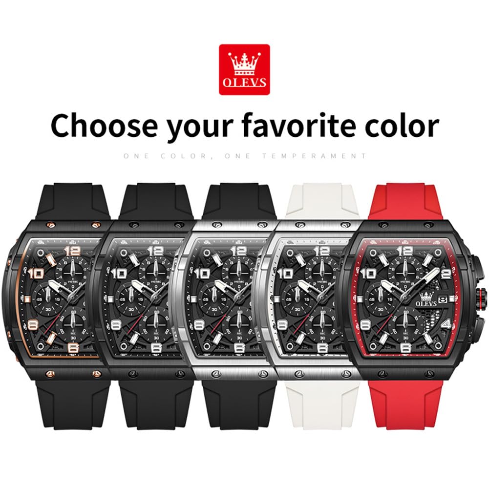 OLEVS Mens Watches Stylish Chronograph Waterproof Luminous Silicon Strap Multifunction Watches for Men Business White Men Wrist Watch