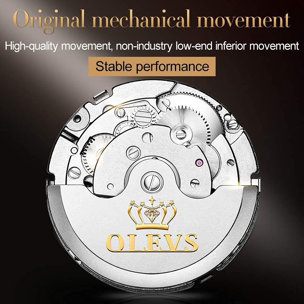 OLEVS Self Winding Watches for Men Automatic Mechanical Tourbillon Stainless Steel Waterproof Luminous Luxury Dress Wrist Watches