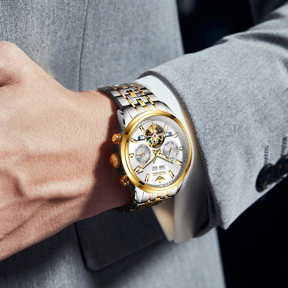 OLEVS Mens Watches Stylish Chronograph Waterproof Luminous Silicon Strap Multifunction Watches for Men Business White Men Wrist Watch