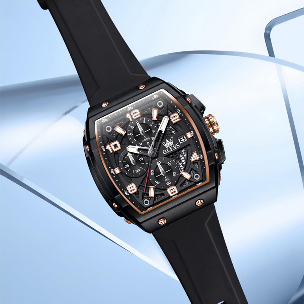 OLEVS Mens Watches Stylish Chronograph Waterproof Luminous Silicon Strap Multifunction Watches for Men Business White Men Wrist Watch