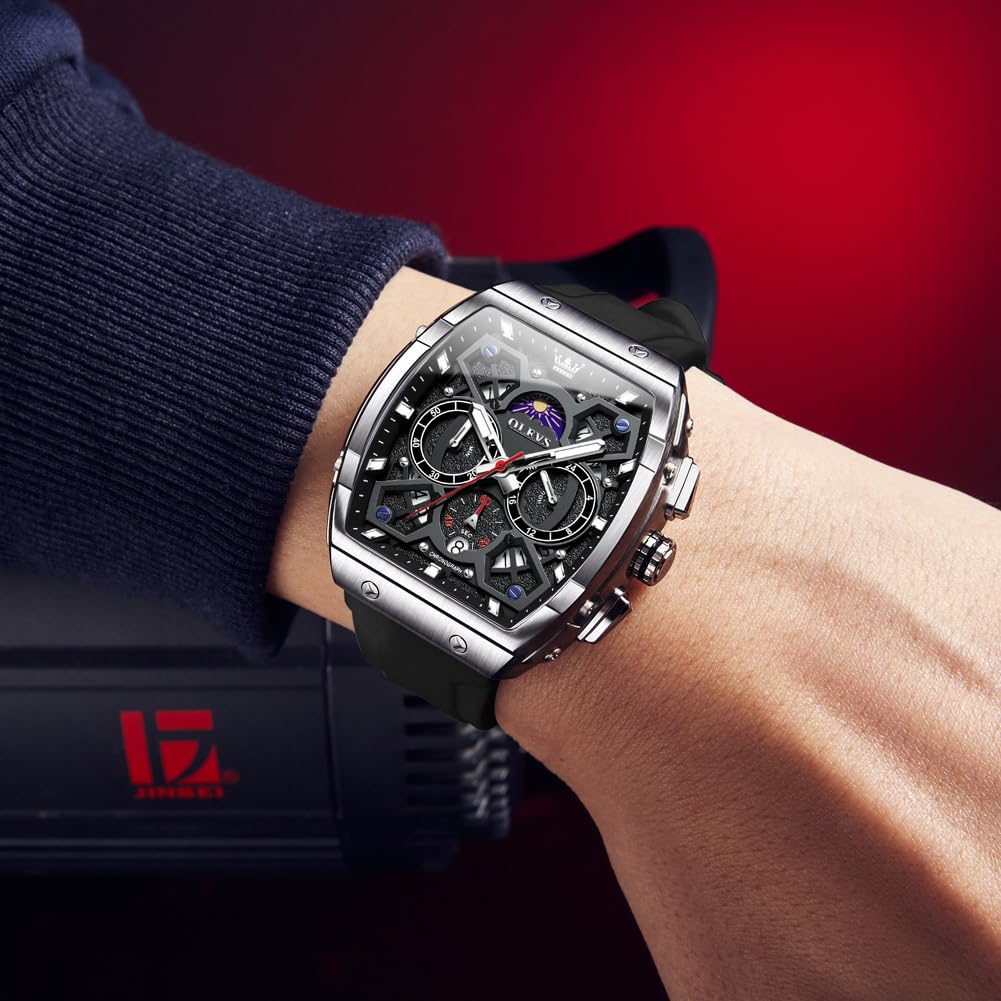 OLEVS Mens Watches Stylish Chronograph Waterproof Luminous Silicon Strap Multifunction Watches for Men Business White Men Wrist Watch