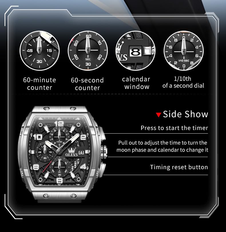 OLEVS Mens Watches Stylish Chronograph Waterproof Luminous Silicon Strap Multifunction Watches for Men Business White Men Wrist Watch
