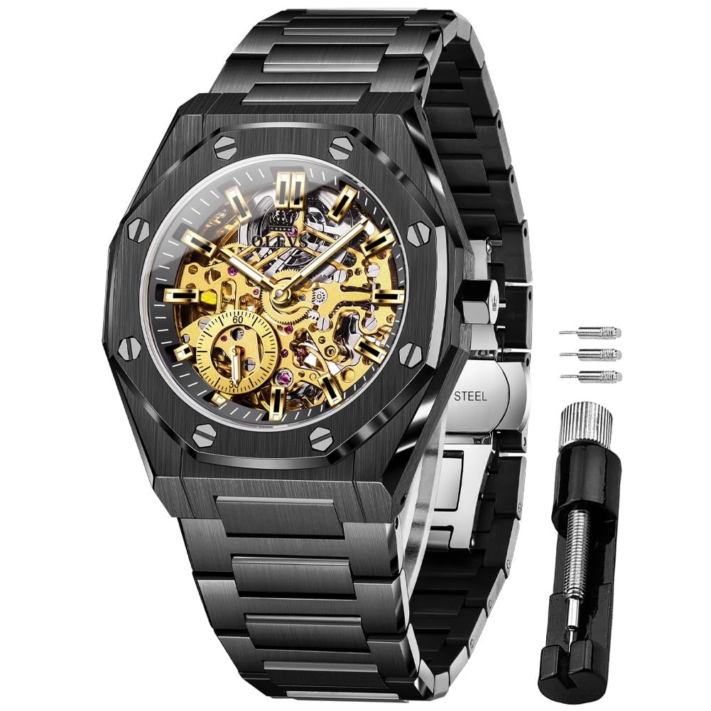 OLEVS Self Winding Watches for Men Automatic Mechanical Tourbillon Stainless Steel Waterproof Luminous Luxury Dress Wrist Watches