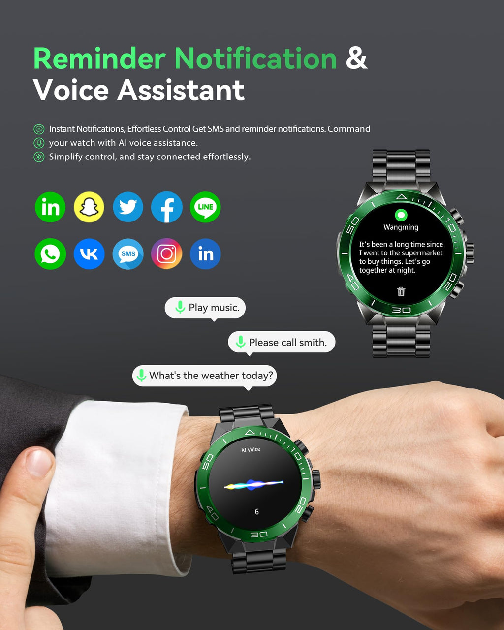 Smart Watch for Men Answer/Make Call for Android iPhone, 1.43" AMOLED HD Screen Mens Luxury Watch, 400mAh Heavy Duty Smartwatch Heart Rate Blood Oxygen Blood Pressure Sleep Monitor Pedometer, 2 Straps