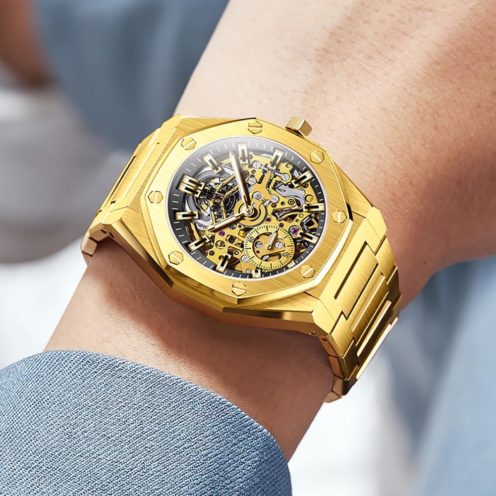 OLEVS Self Winding Watches for Men Automatic Mechanical Tourbillon Stainless Steel Waterproof Luminous Luxury Dress Wrist Watches