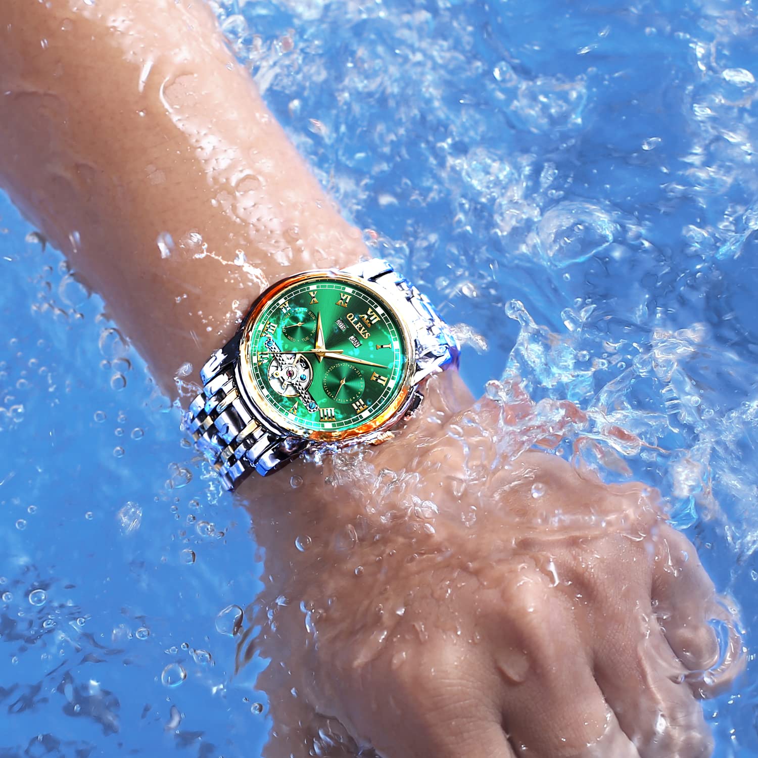 OLEVS Self Winding Watches for Men Automatic Mechanical Tourbillon Stainless Steel Waterproof Luminous Luxury Dress Wrist Watches