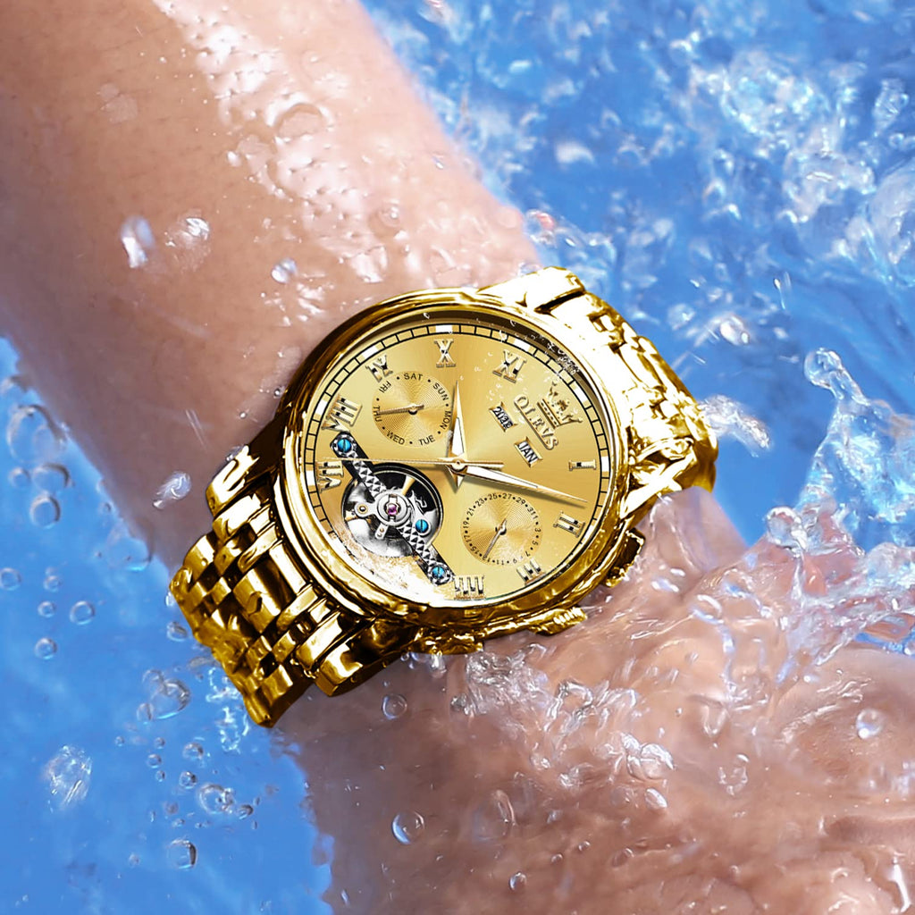 OLEVS Self Winding Watches for Men Automatic Mechanical Tourbillon Stainless Steel Waterproof Luminous Luxury Dress Wrist Watches