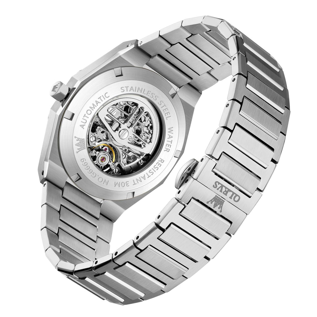 OLEVS Self Winding Watches for Men Automatic Mechanical Tourbillon Stainless Steel Waterproof Luminous Luxury Dress Wrist Watches