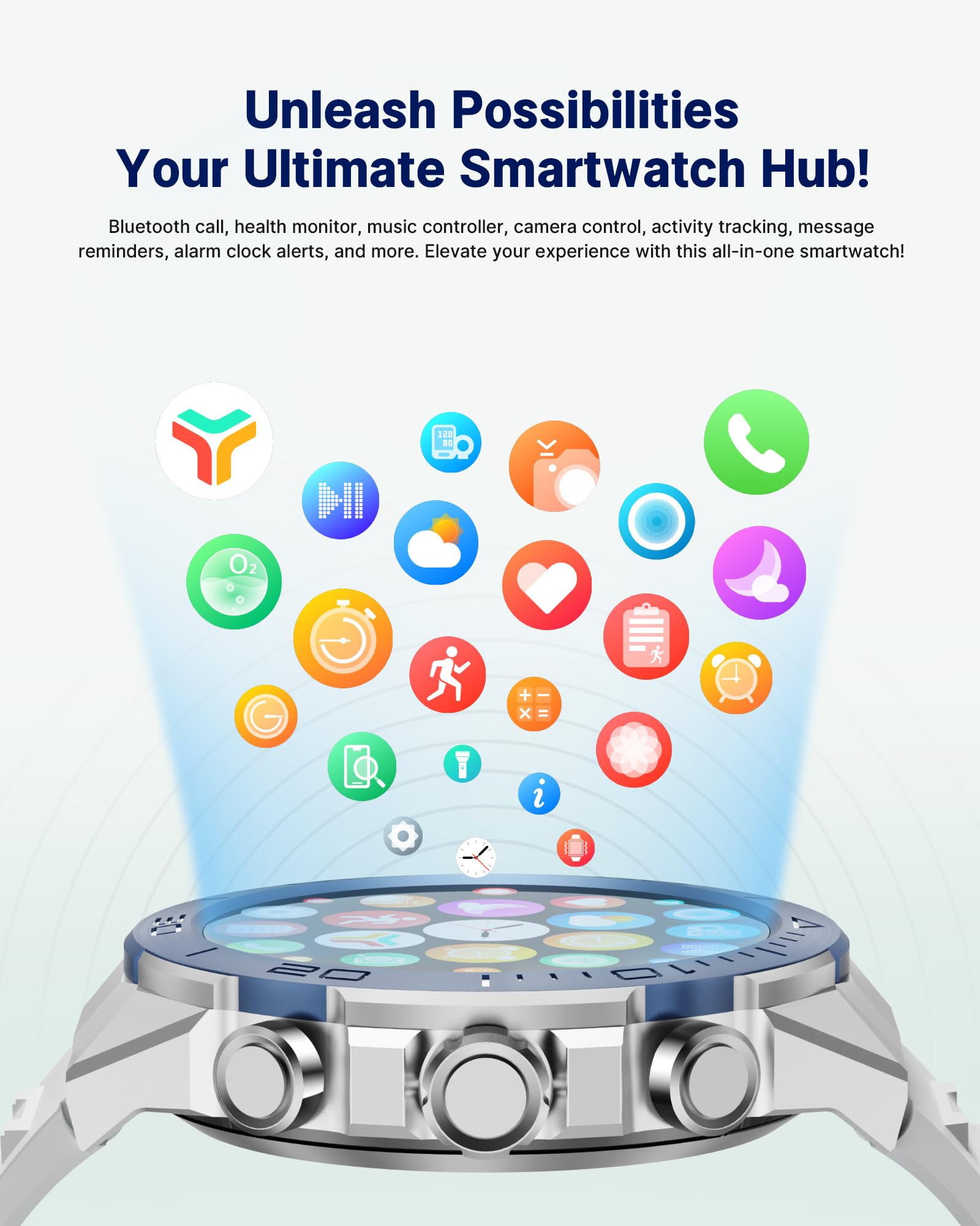 Smart Watch for Men Answer/Make Call for Android iPhone, 1.43" AMOLED HD Screen Mens Luxury Watch, 400mAh Heavy Duty Smartwatch Heart Rate Blood Oxygen Blood Pressure Sleep Monitor Pedometer, 2 Straps