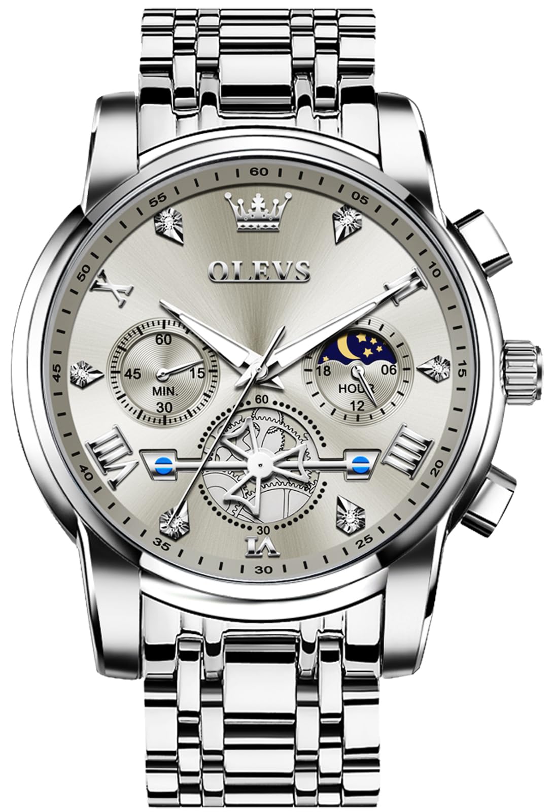 OLEVS Watches Men Waterproof Luxury Big Face Mens Watch Stainless Steel Quartz Analog Dress Watches for Men Luminous Multifunction Man Watch Relojes De Hombre