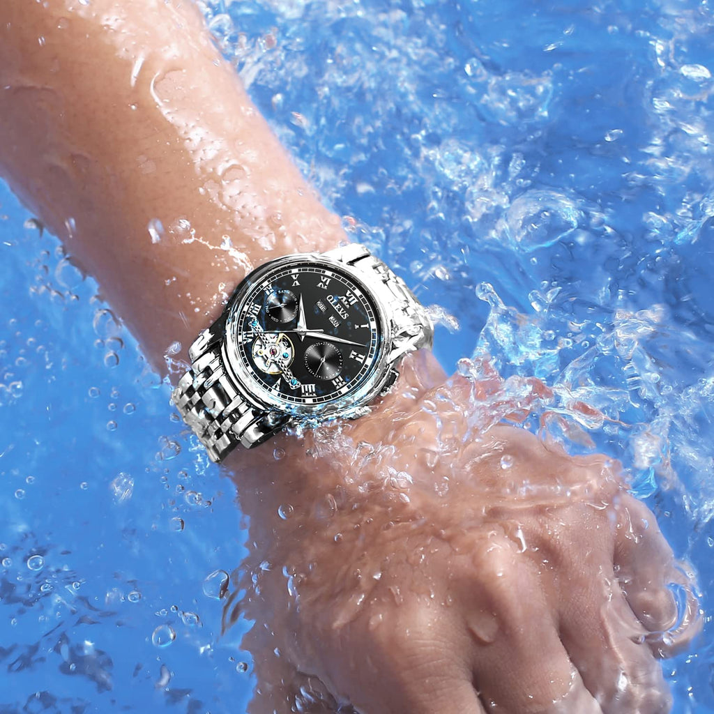 OLEVS Self Winding Watches for Men Automatic Mechanical Tourbillon Stainless Steel Waterproof Luminous Luxury Dress Wrist Watches