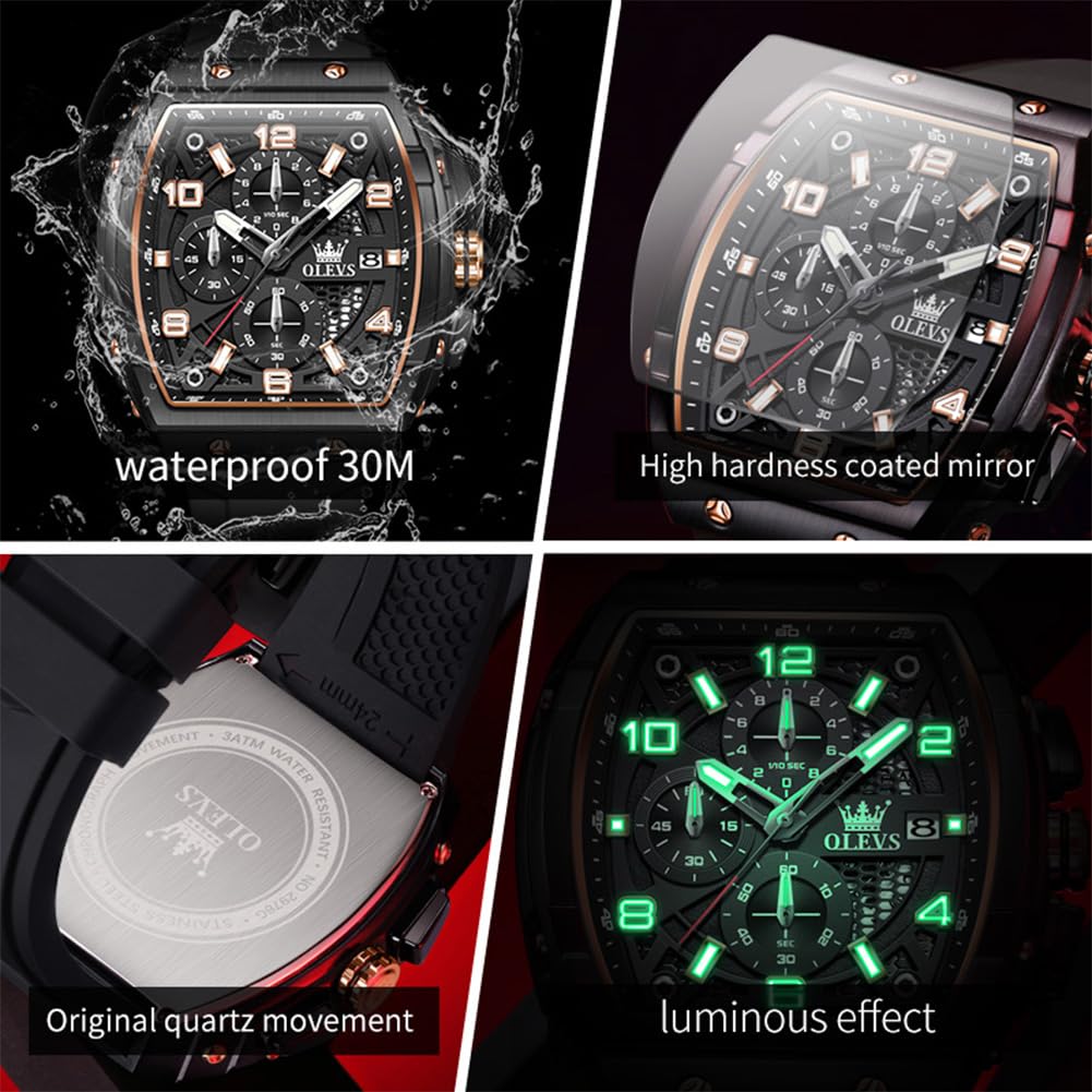 OLEVS Mens Watches Stylish Chronograph Waterproof Luminous Silicon Strap Multifunction Watches for Men Business White Men Wrist Watch