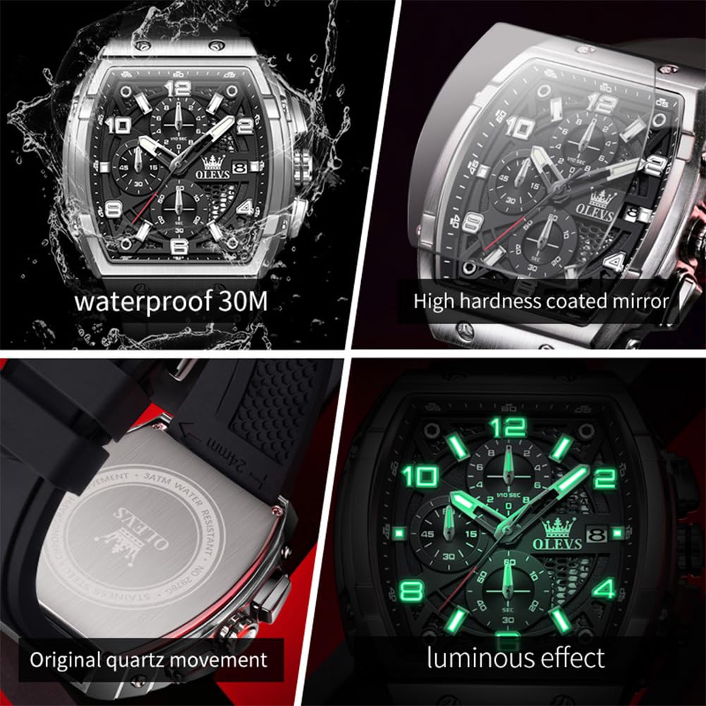 OLEVS Mens Watches Stylish Chronograph Waterproof Luminous Silicon Strap Multifunction Watches for Men Business White Men Wrist Watch