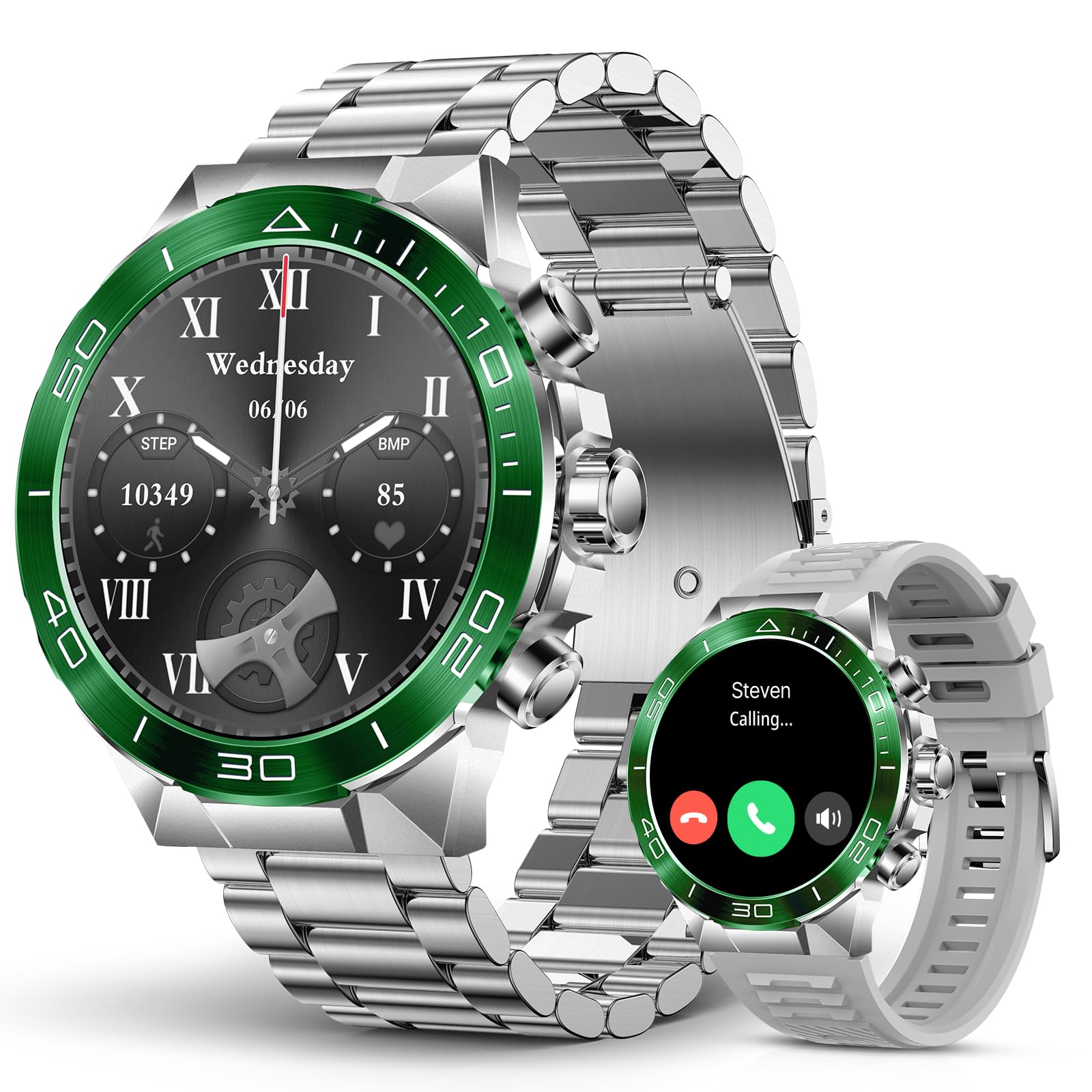 Smart Watch for Men Answer/Make Call for Android iPhone, 1.43" AMOLED HD Screen Mens Luxury Watch, 400mAh Heavy Duty Smartwatch Heart Rate Blood Oxygen Blood Pressure Sleep Monitor Pedometer, 2 Straps