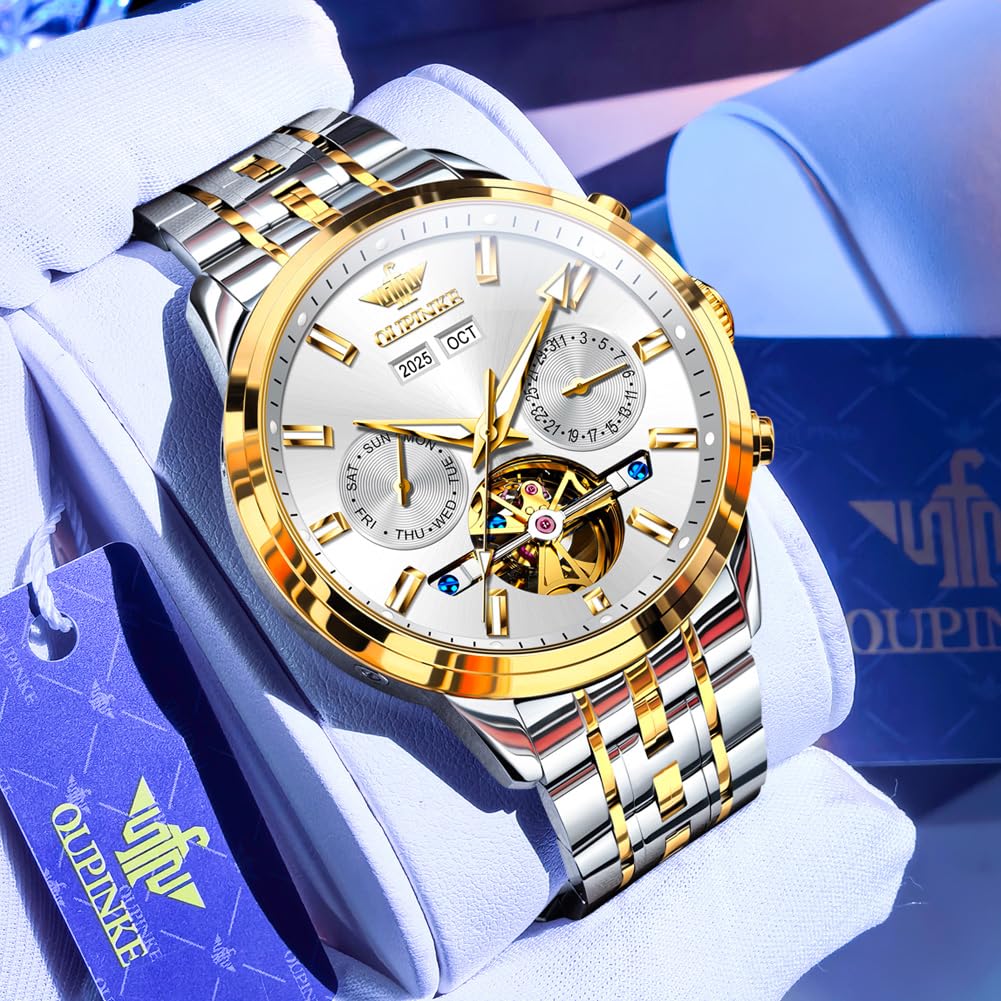 OLEVS Mens Watches Stylish Chronograph Waterproof Luminous Silicon Strap Multifunction Watches for Men Business White Men Wrist Watch