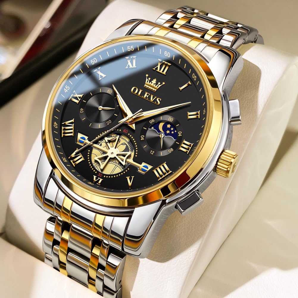 OLEVS Watches Men Waterproof Luxury Big Face Mens Watch Stainless Steel Quartz Analog Dress Watches for Men Luminous Multifunction Man Watch Relojes De Hombre