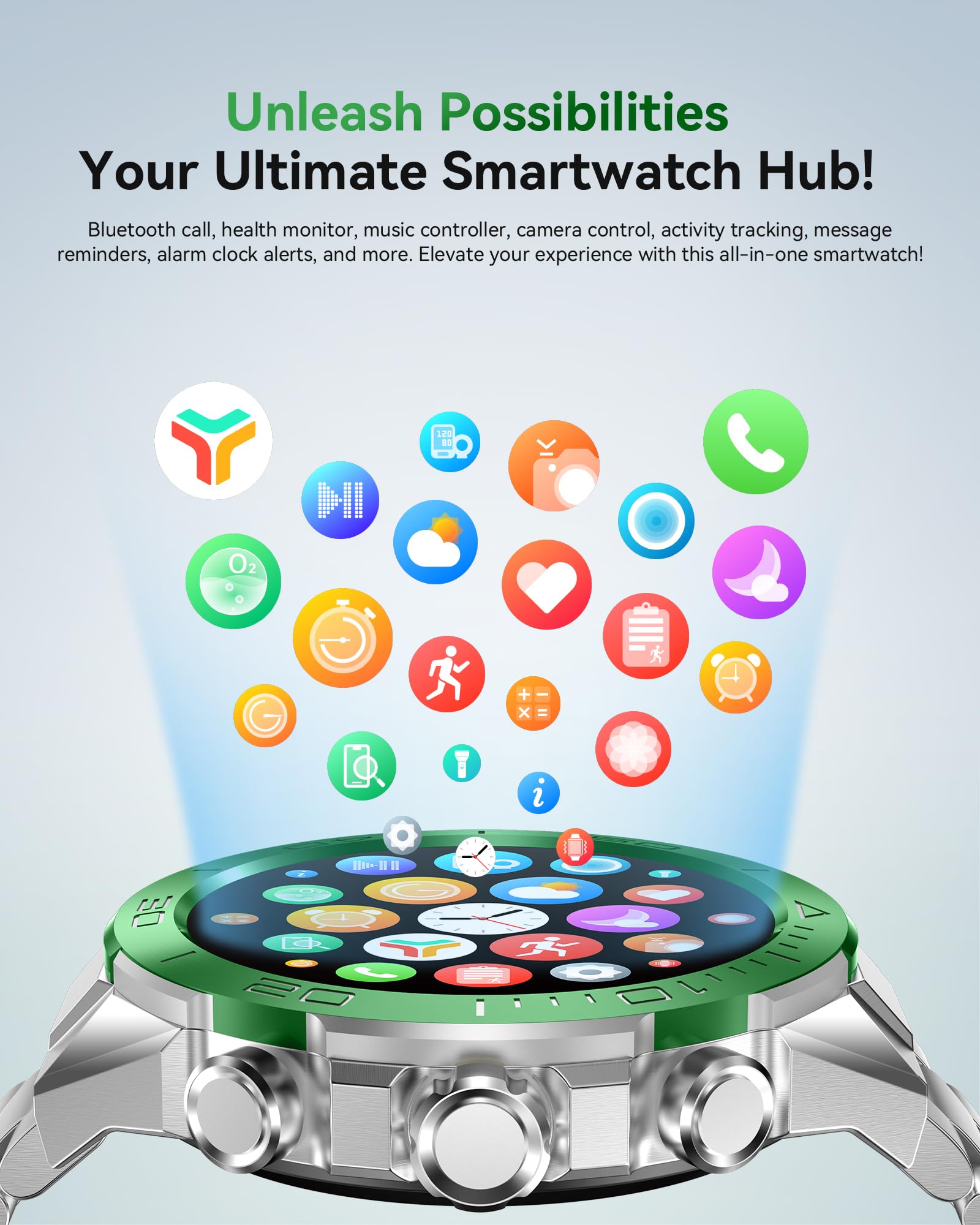 Smart Watch for Men Answer/Make Call for Android iPhone, 1.43" AMOLED HD Screen Mens Luxury Watch, 400mAh Heavy Duty Smartwatch Heart Rate Blood Oxygen Blood Pressure Sleep Monitor Pedometer, 2 Straps