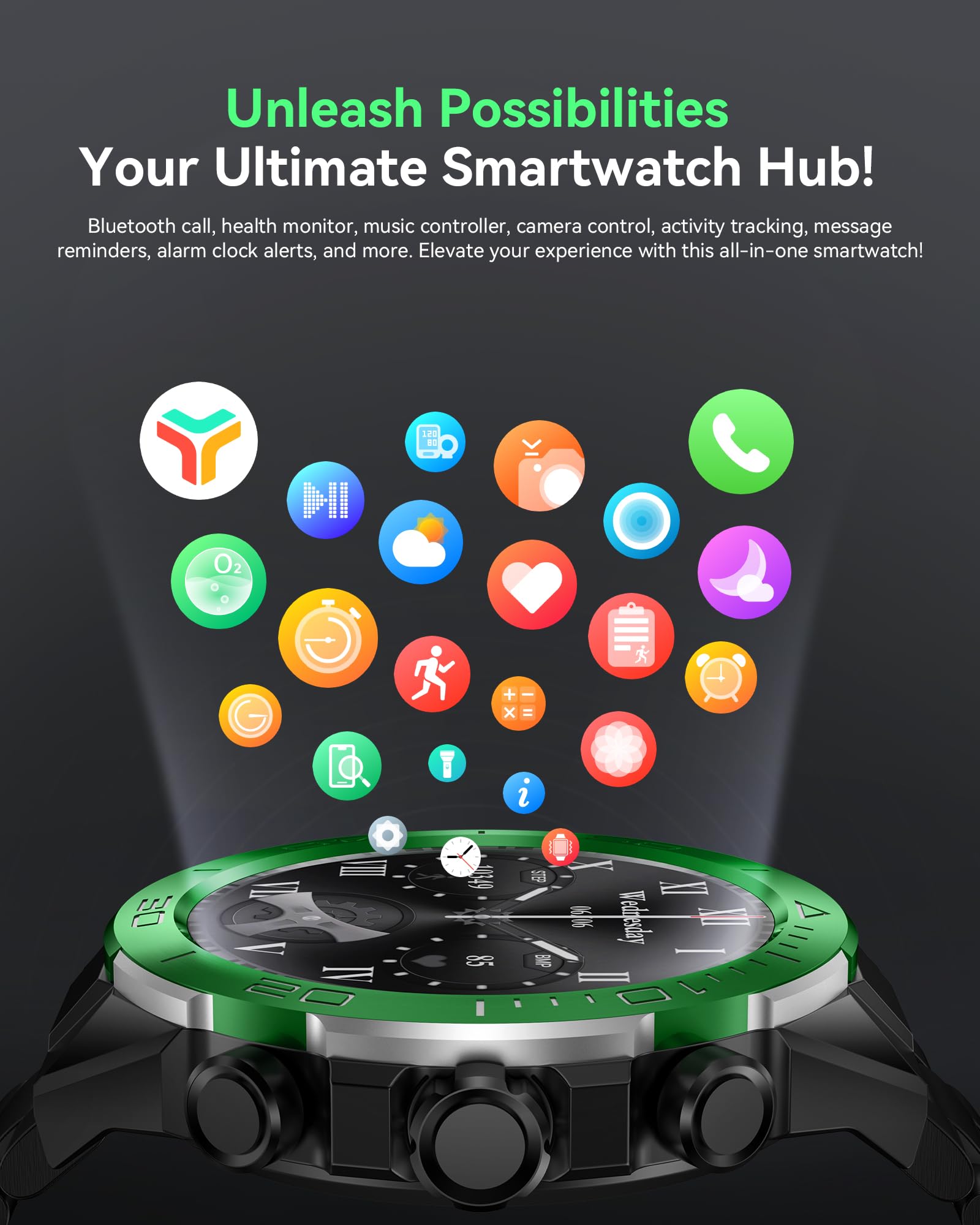 Smart Watch for Men Answer/Make Call for Android iPhone, 1.43" AMOLED HD Screen Mens Luxury Watch, 400mAh Heavy Duty Smartwatch Heart Rate Blood Oxygen Blood Pressure Sleep Monitor Pedometer, 2 Straps