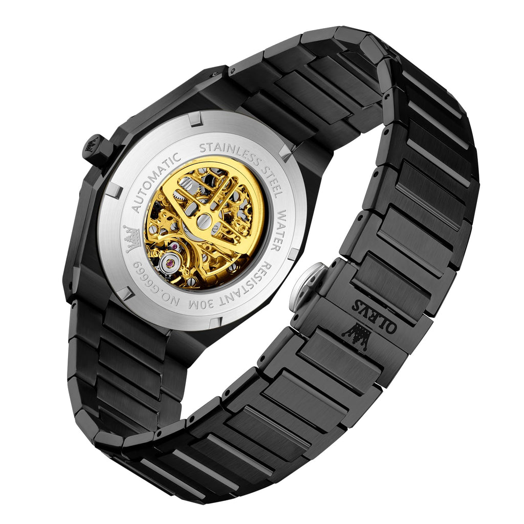 OLEVS Self Winding Watches for Men Automatic Mechanical Tourbillon Stainless Steel Waterproof Luminous Luxury Dress Wrist Watches