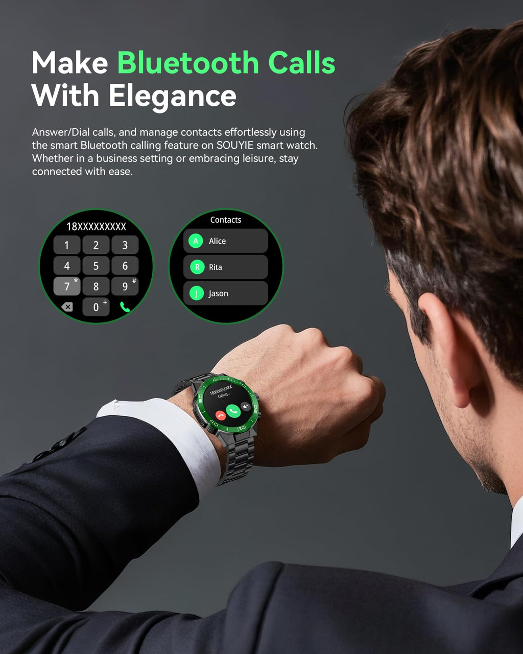 Smart Watch for Men Answer/Make Call for Android iPhone, 1.43" AMOLED HD Screen Mens Luxury Watch, 400mAh Heavy Duty Smartwatch Heart Rate Blood Oxygen Blood Pressure Sleep Monitor Pedometer, 2 Straps