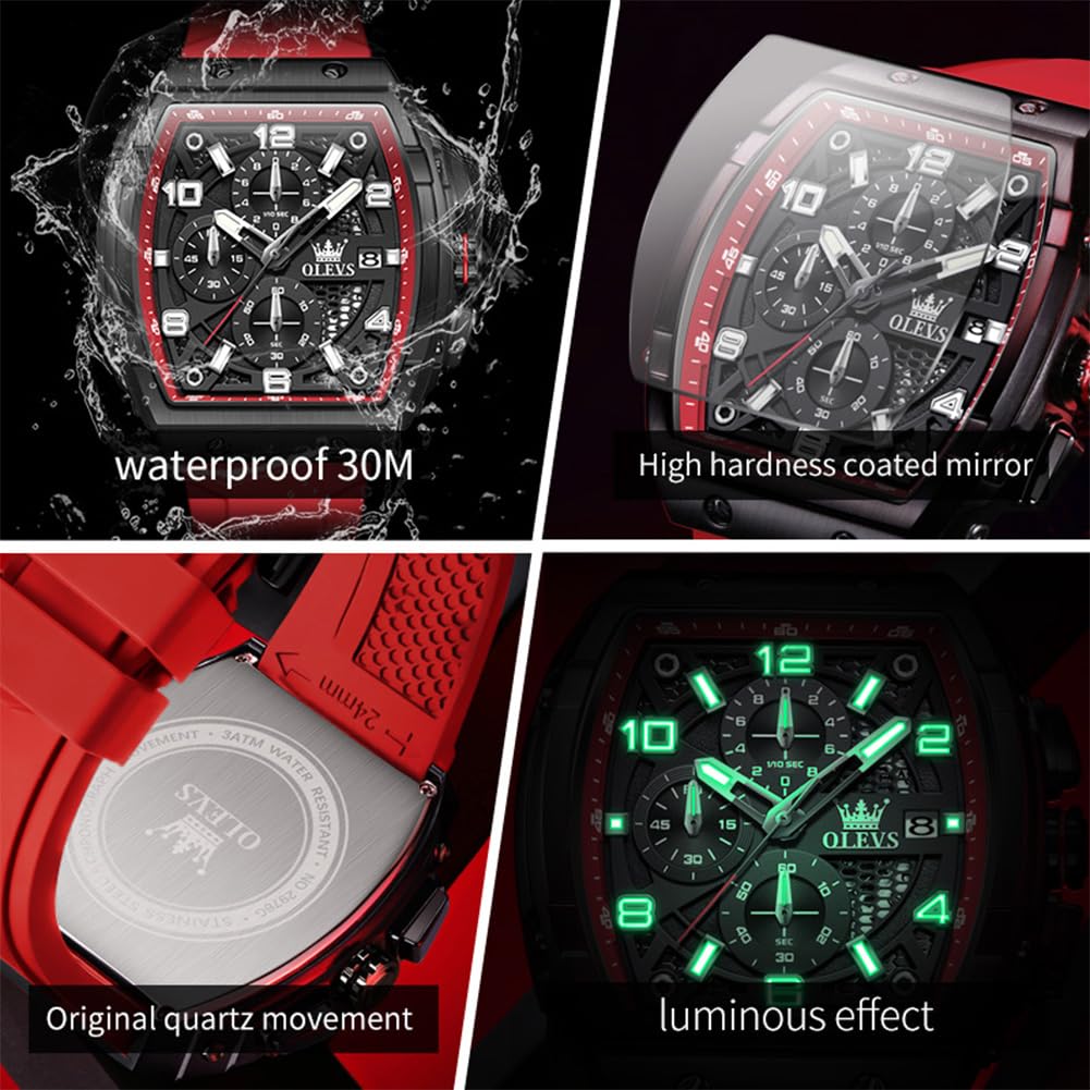 OLEVS Mens Watches Stylish Chronograph Waterproof Luminous Silicon Strap Multifunction Watches for Men Business White Men Wrist Watch
