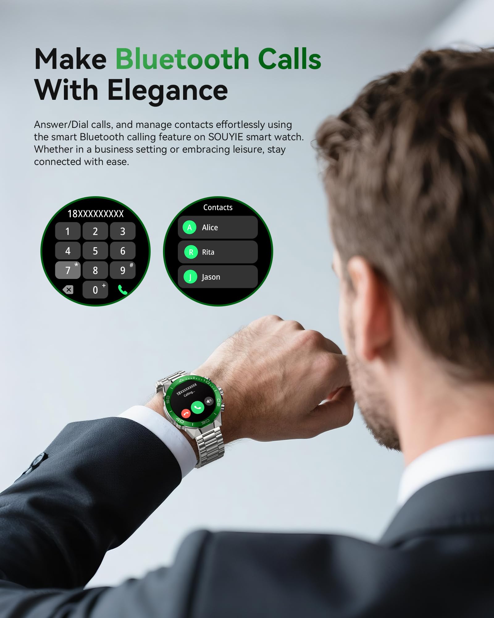 Smart Watch for Men Answer/Make Call for Android iPhone, 1.43" AMOLED HD Screen Mens Luxury Watch, 400mAh Heavy Duty Smartwatch Heart Rate Blood Oxygen Blood Pressure Sleep Monitor Pedometer, 2 Straps