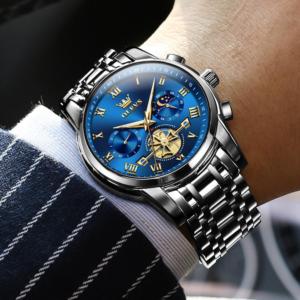OLEVS Watches Men Waterproof Luxury Big Face Mens Watch Stainless Steel Quartz Analog Dress Watches for Men Luminous Multifunction Man Watch Relojes De Hombre
