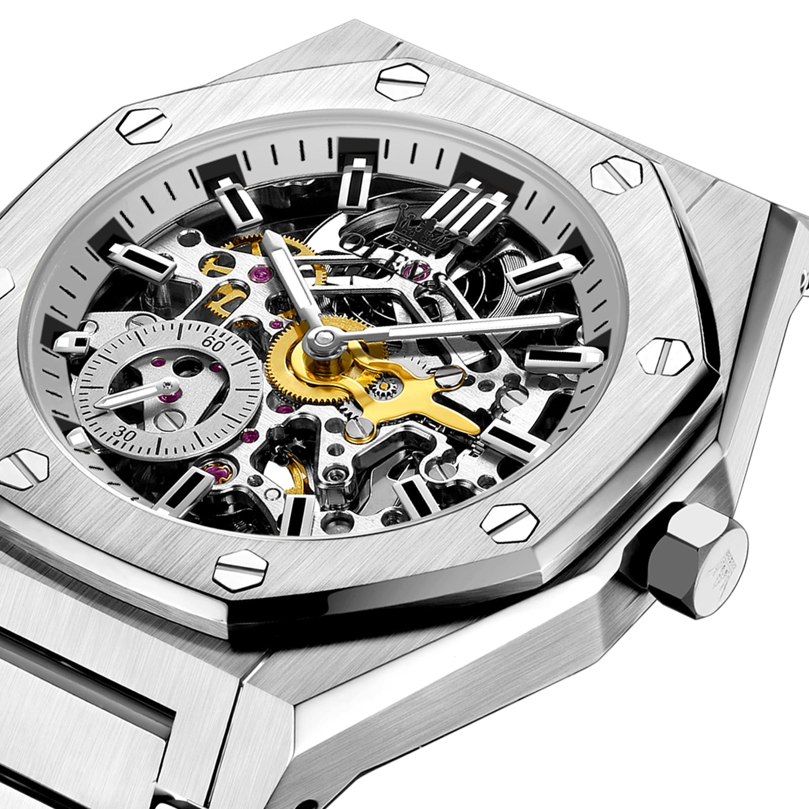OLEVS Self Winding Watches for Men Automatic Mechanical Tourbillon Stainless Steel Waterproof Luminous Luxury Dress Wrist Watches