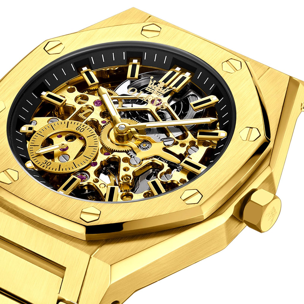 OLEVS Self Winding Watches for Men Automatic Mechanical Tourbillon Stainless Steel Waterproof Luminous Luxury Dress Wrist Watches